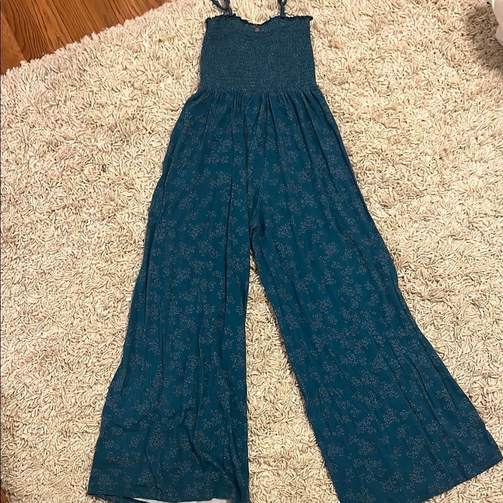 Roxy smocked teal Jumpsuit - Picture 2 of 5